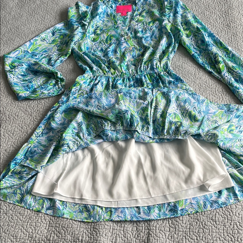Lilly Pulitzer Blue & Green Tiered Long-Sleeve Dress XS Kelsie Resort - Picture 5 of 10